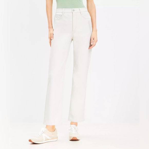 LOFT Faux Leather Straight Ankle Pants - Satin white - Picture 2 of 8